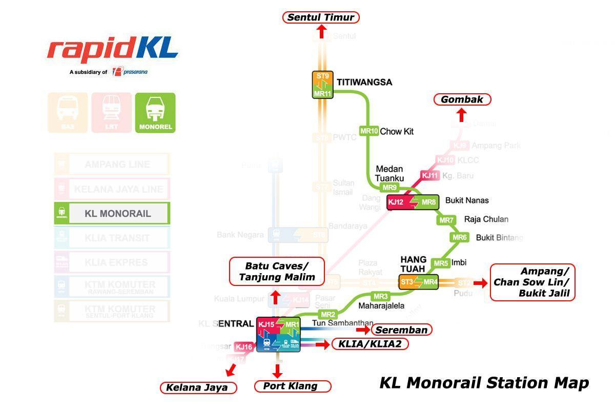 монорейки KL маршрут на карті